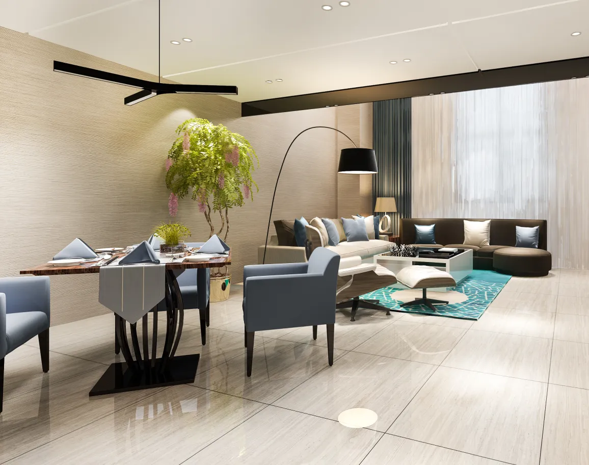 Contemporary open-plan dining and living room