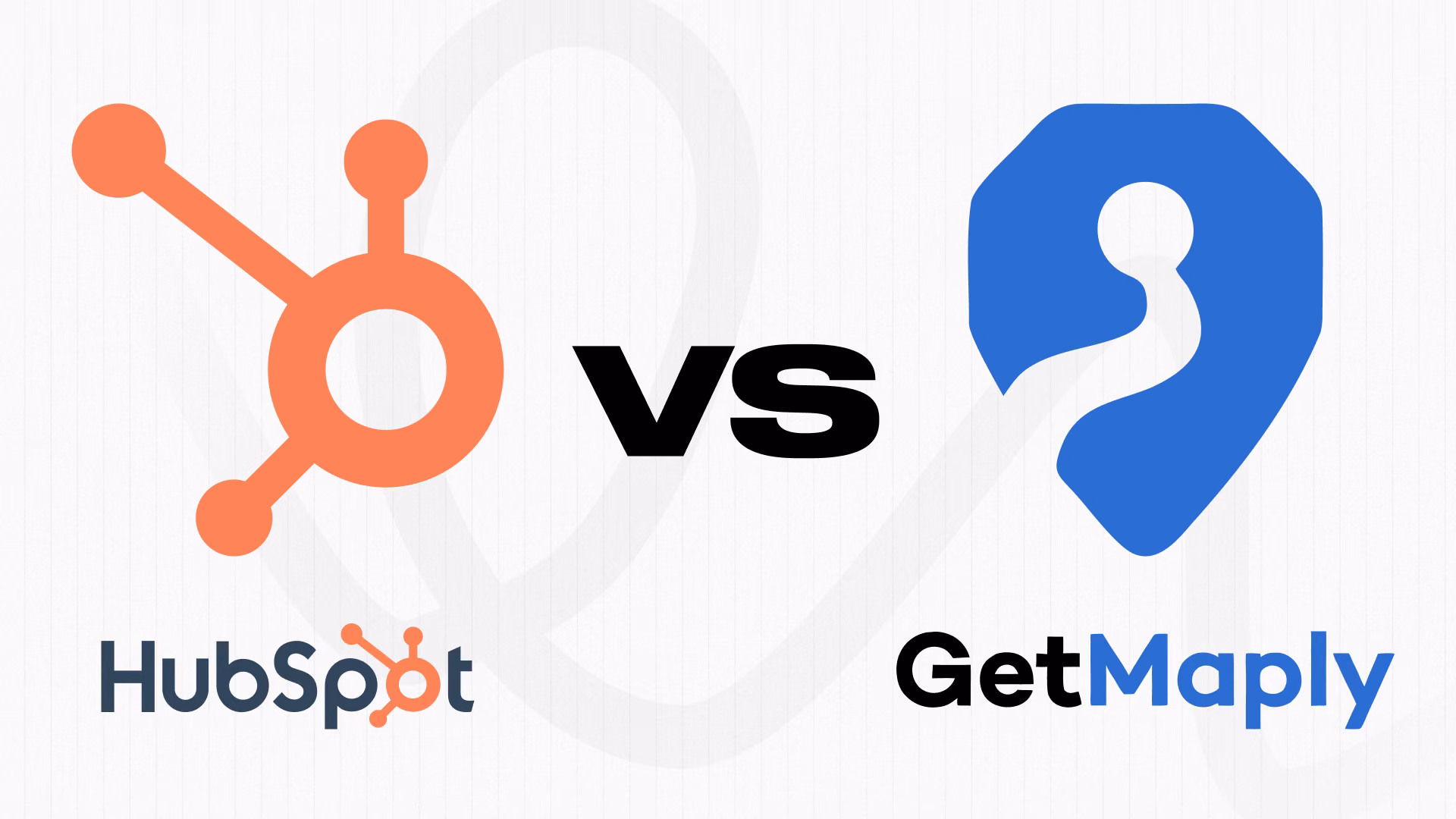 Comparison graphic showing the HubSpot logo on the left and the GetMaply logo on the right with the word 'vs' in bold black text between them.