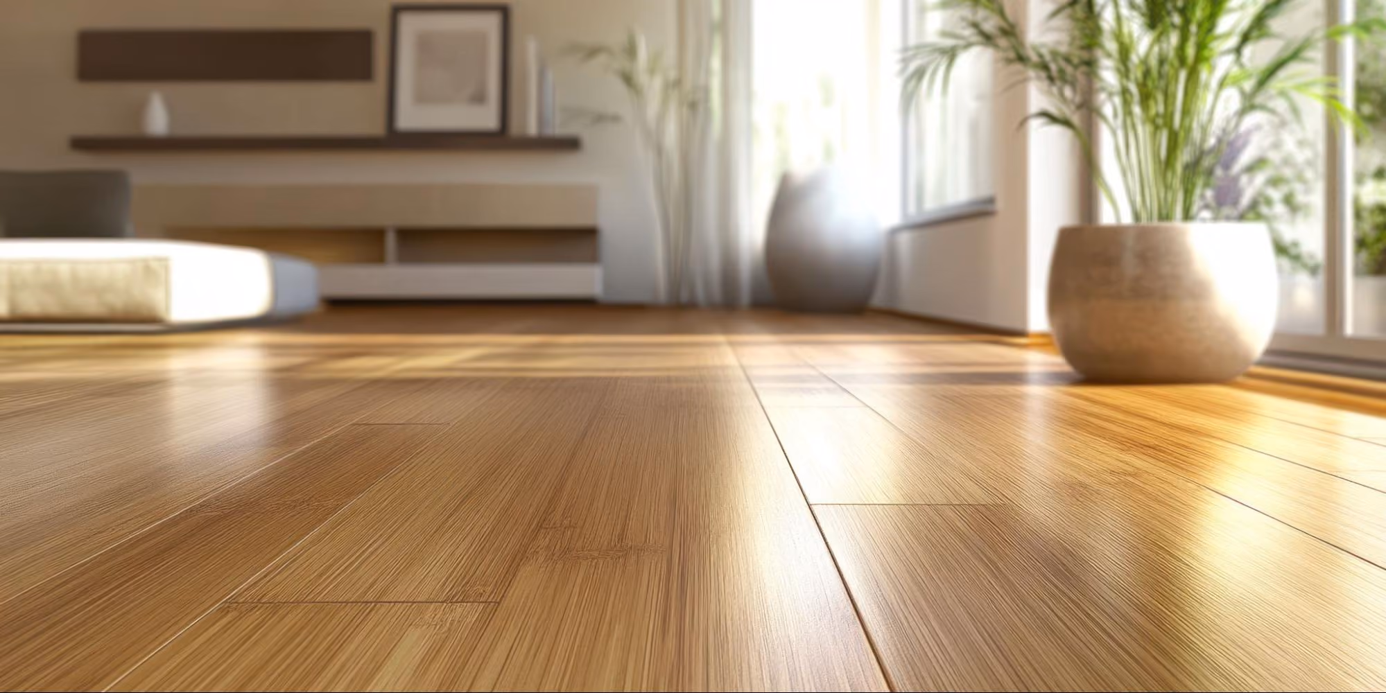 Empty room with hardwood flooring and sunlight streaming through a window