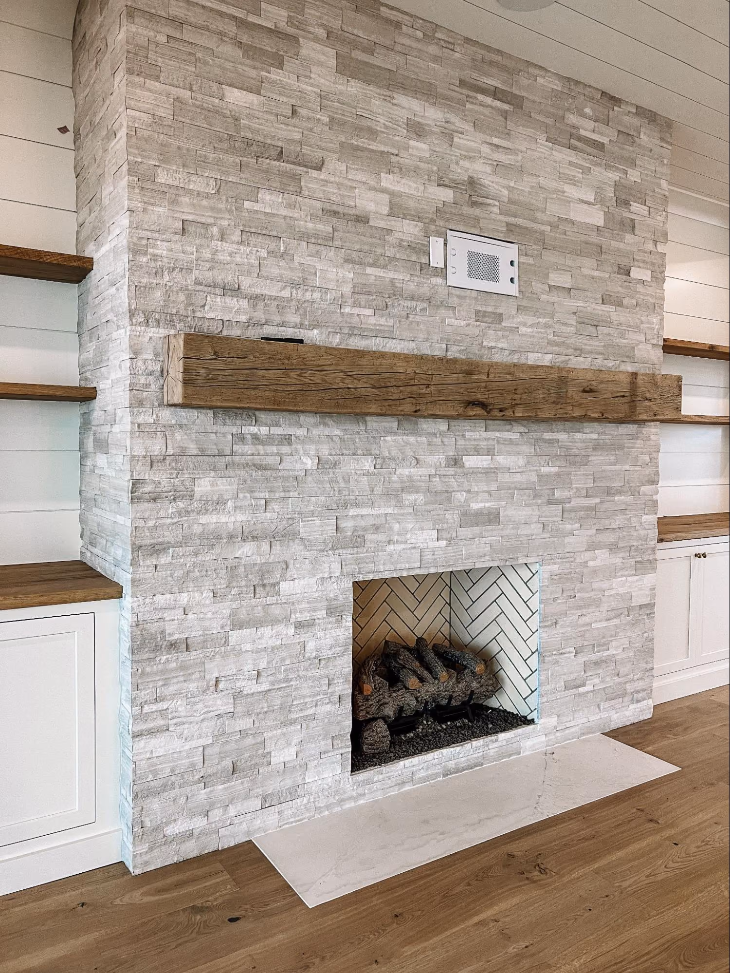 Close-up of a stacked natural stone accent wall