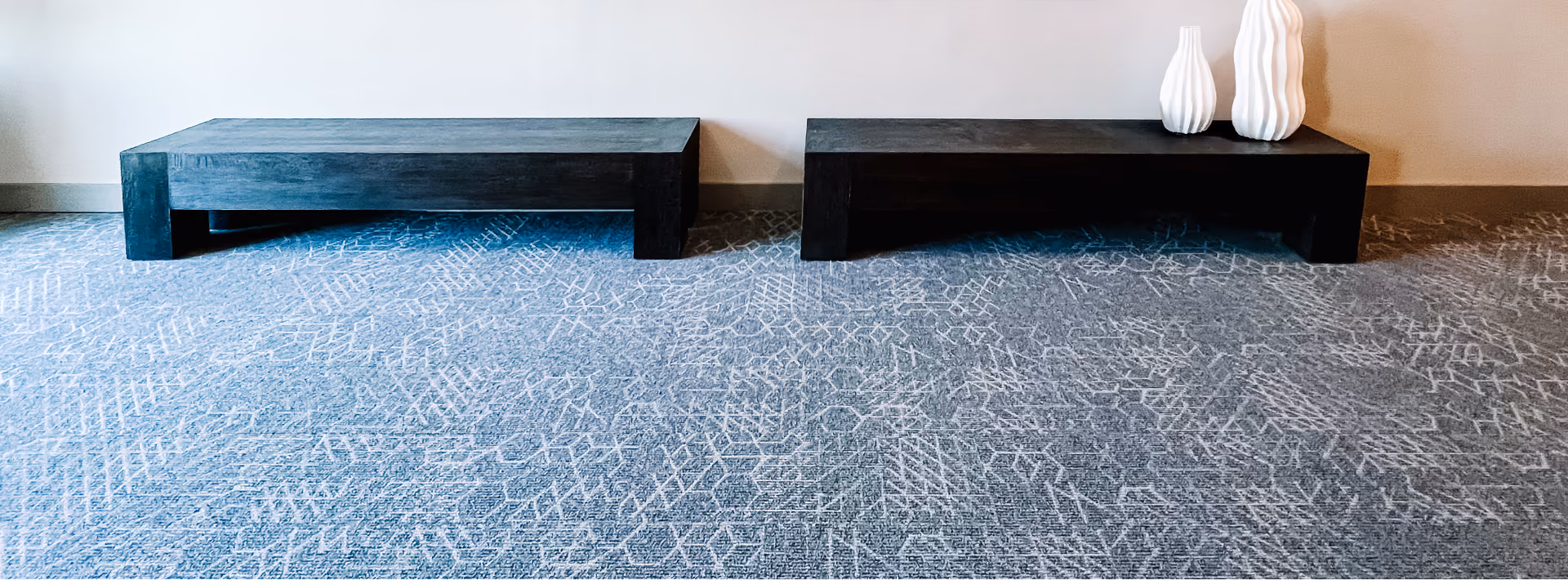 Close-up of blue speckled carpet flooring