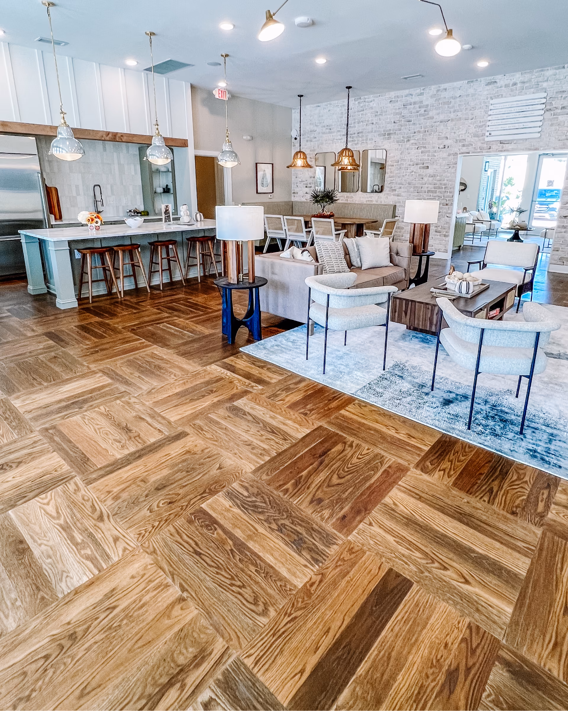 Hotel bar area with wood flooring and a service counter