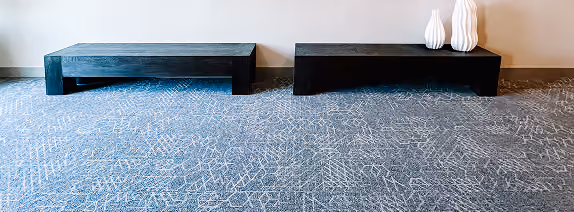 Close-up of blue textured carpet flooring