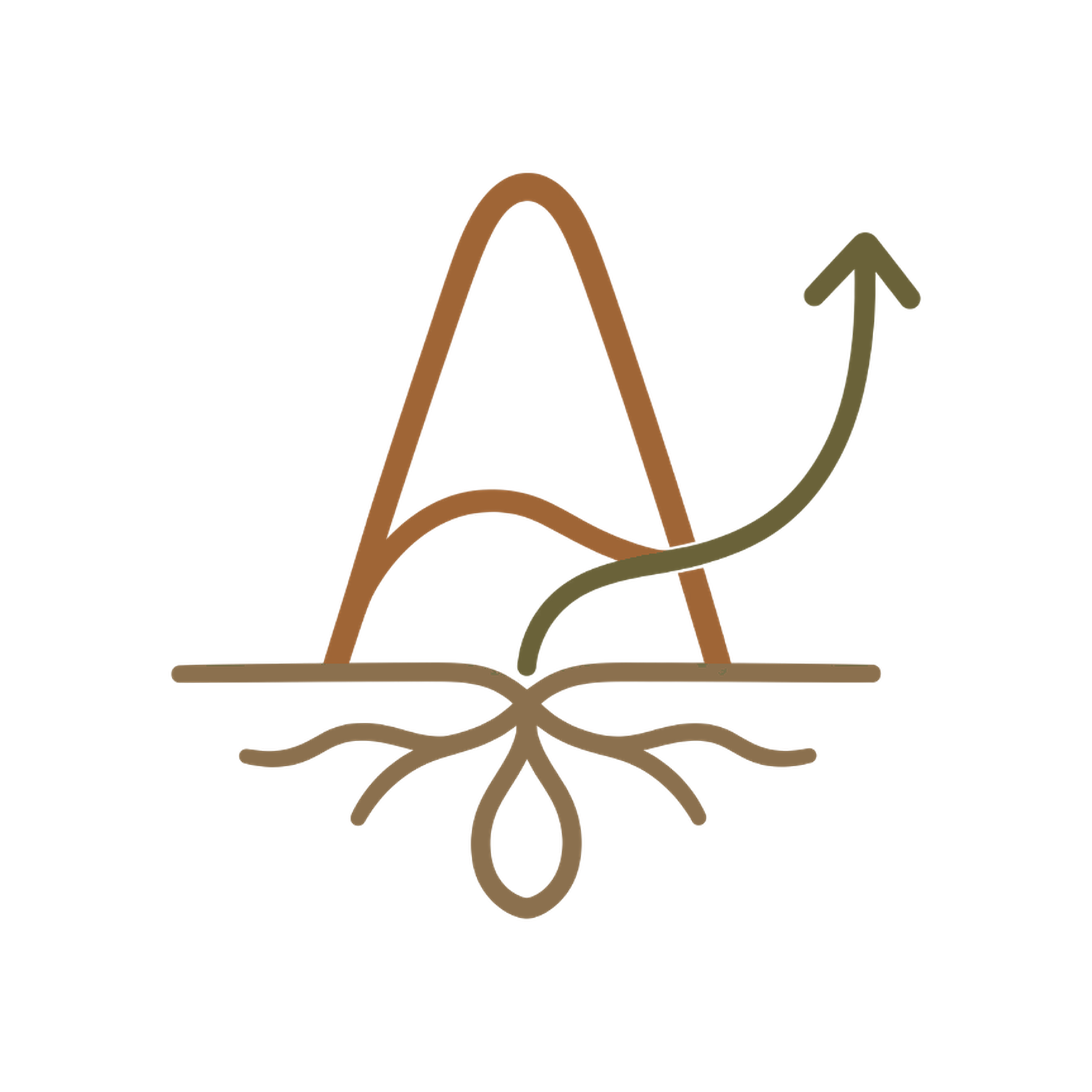 The Adamah rooted-A mark: a formed letter A with a ground line, roots, and an upward arrow