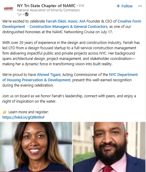Farrah Désir honored by the NY Tri-State Chapter of NAMC