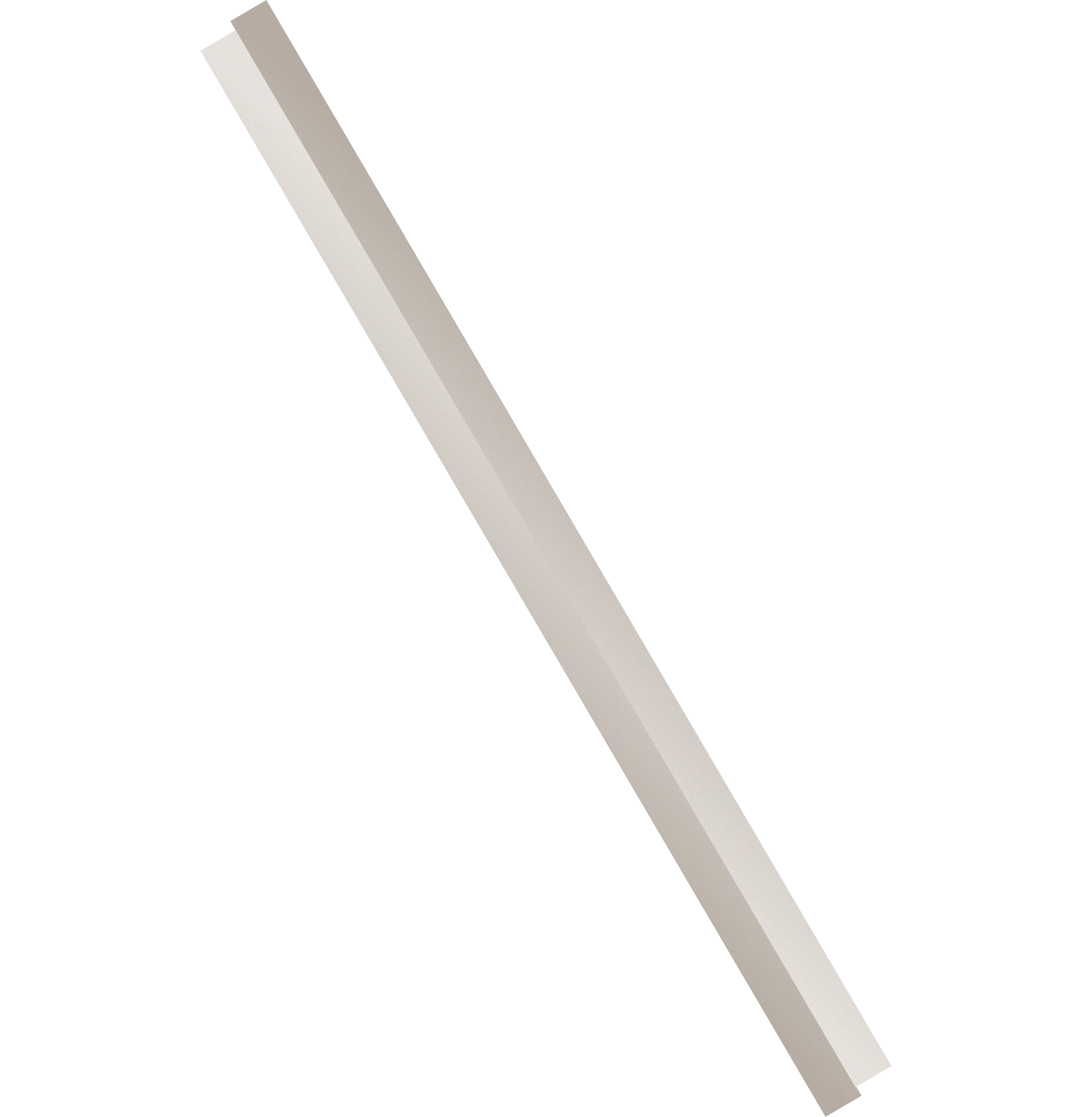 Diagonal beige and light gray 3D geometric ribbon shape on a black background.