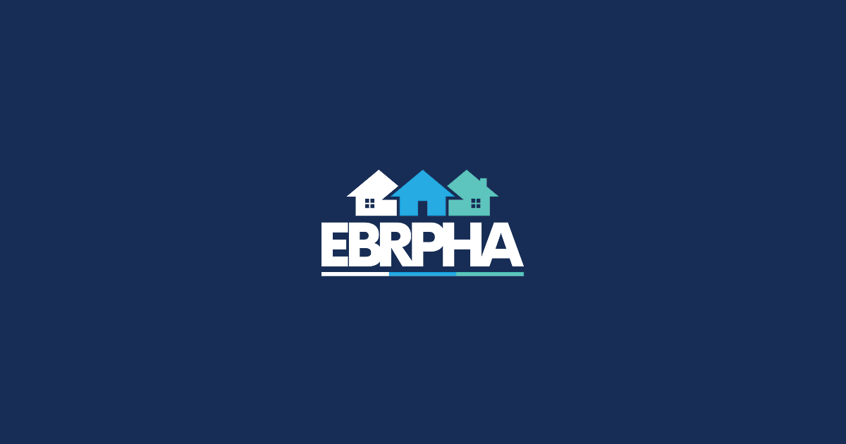 EBRPHA logo featuring three stylized houses above the acronym EBRPHA in bold white letters on a dark blue background.