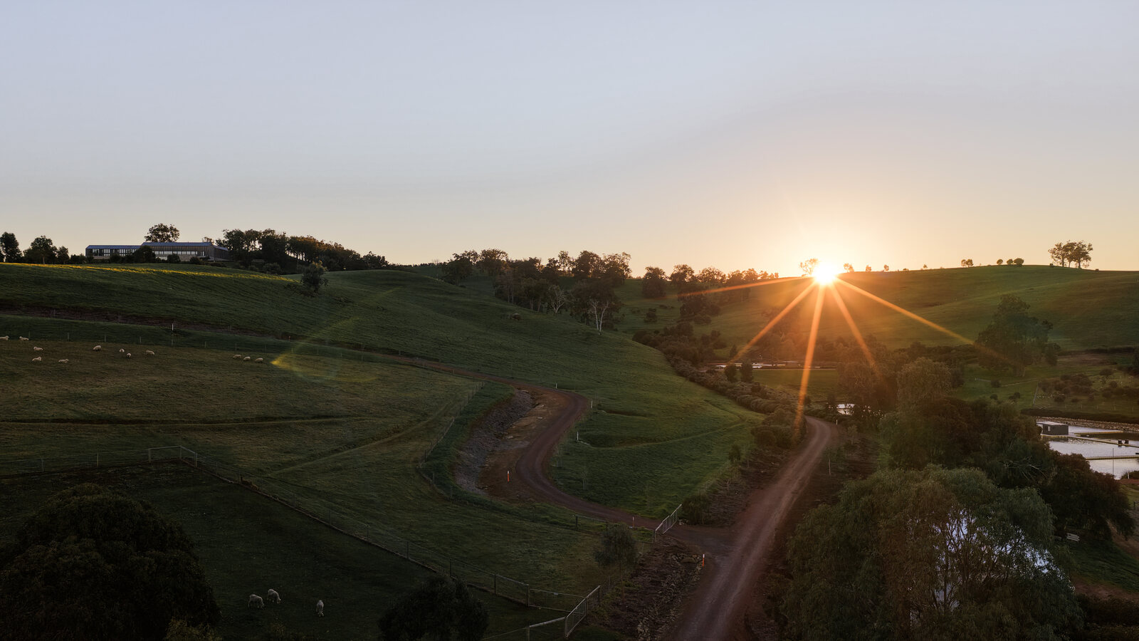 Bangadang Farm from the air at sunset