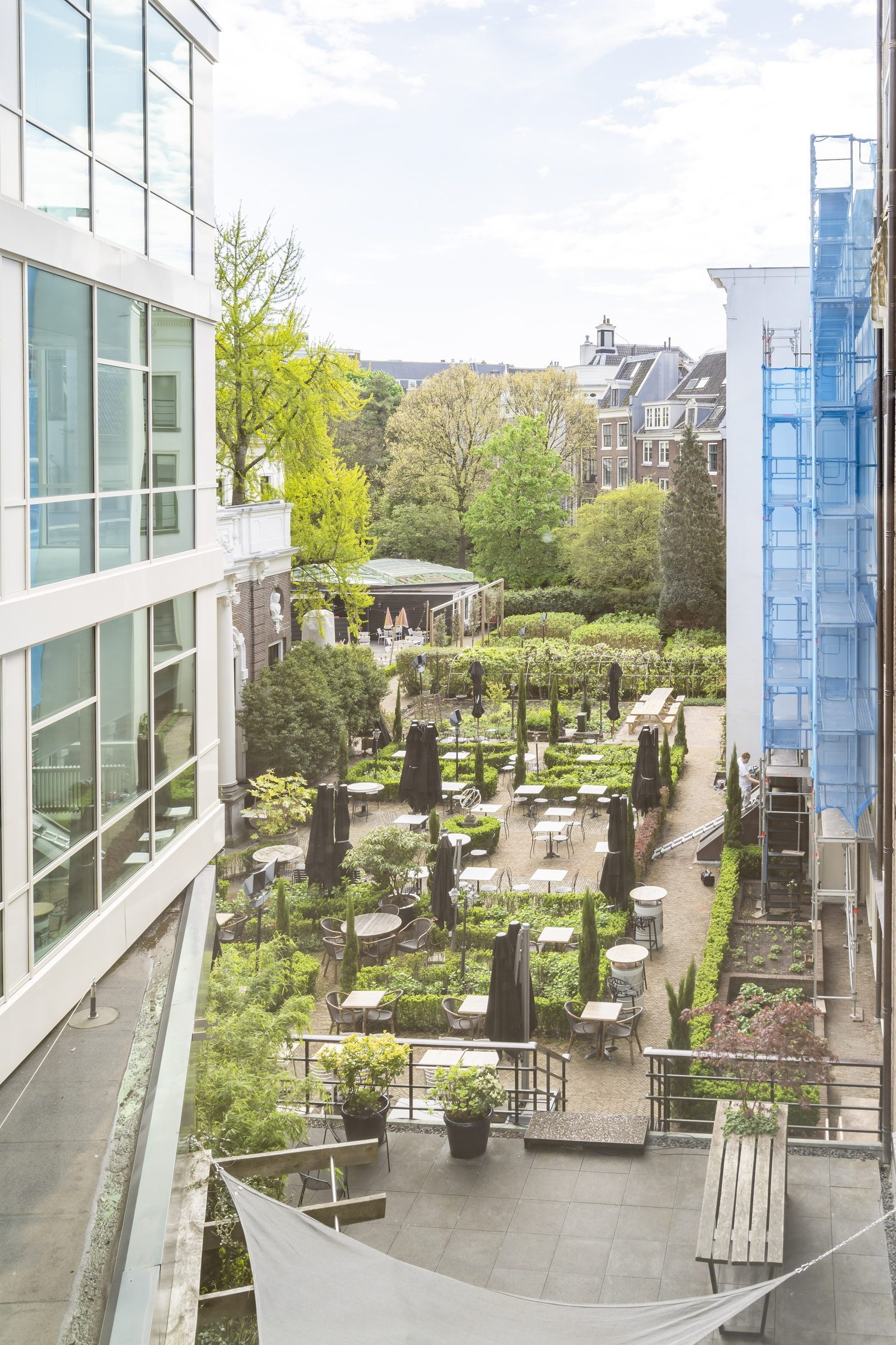 View onto the courtyard garden and terraces