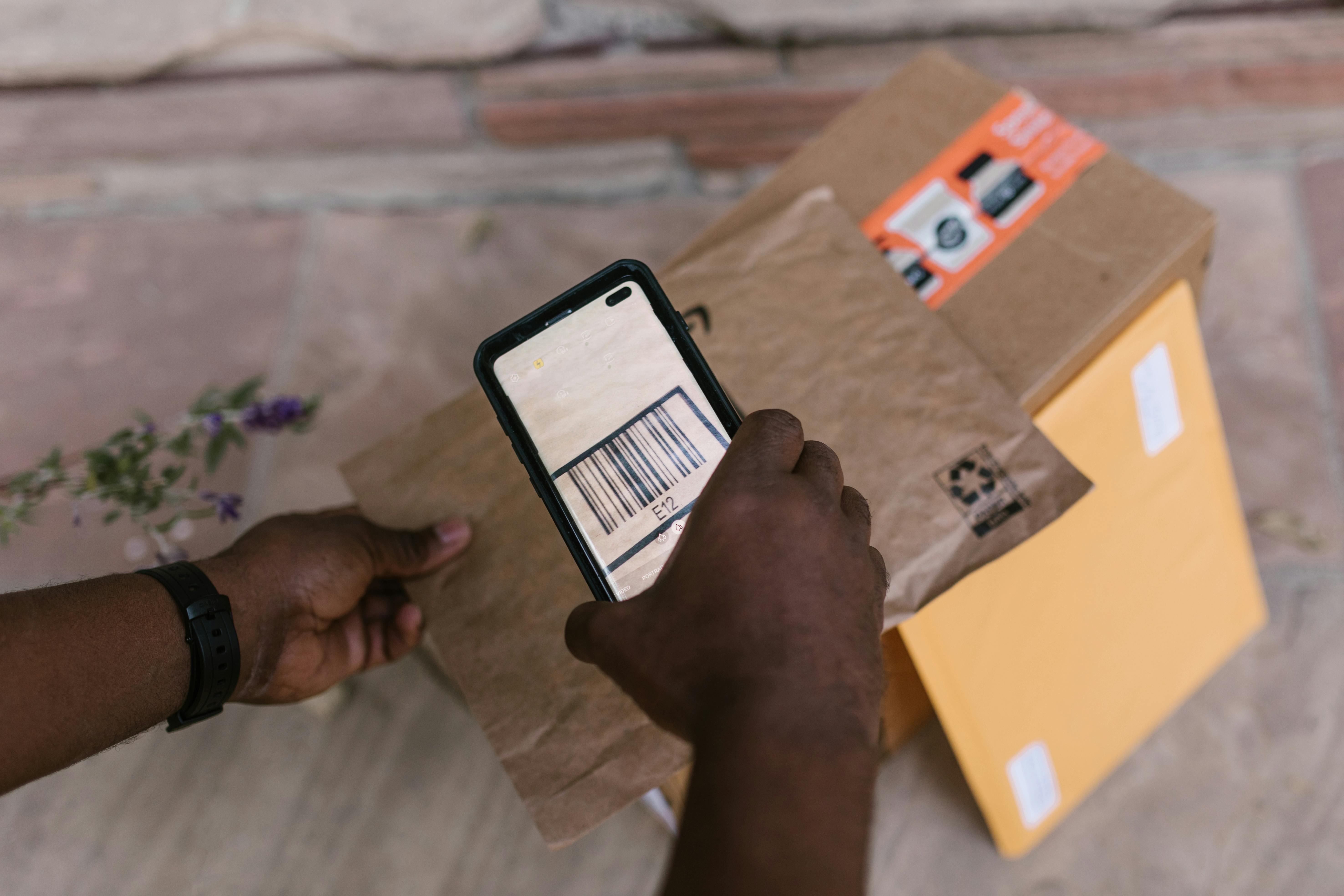 Person collecting package stock image