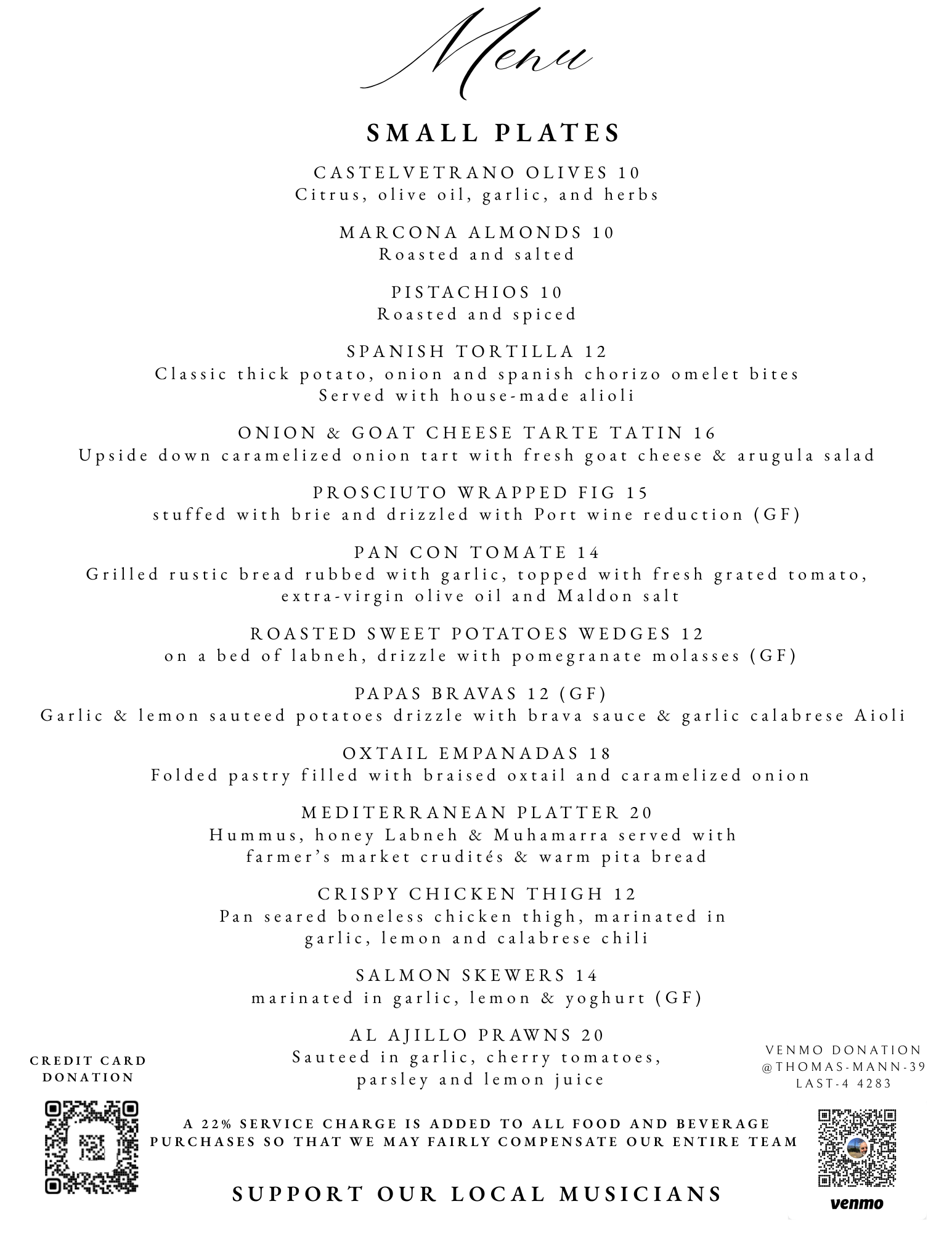 Menu — small plates
