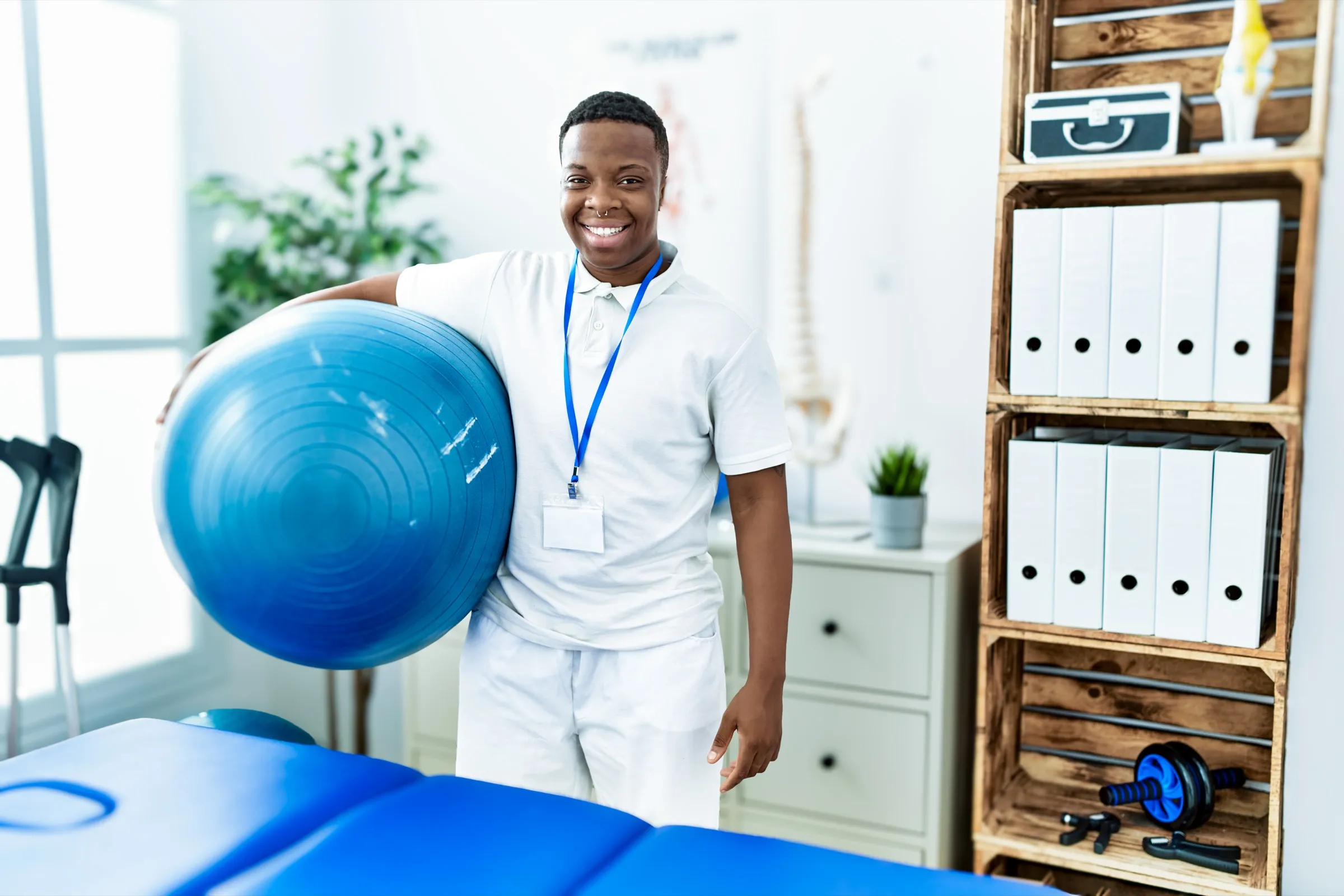 Physical therapist in a rehabilitation room