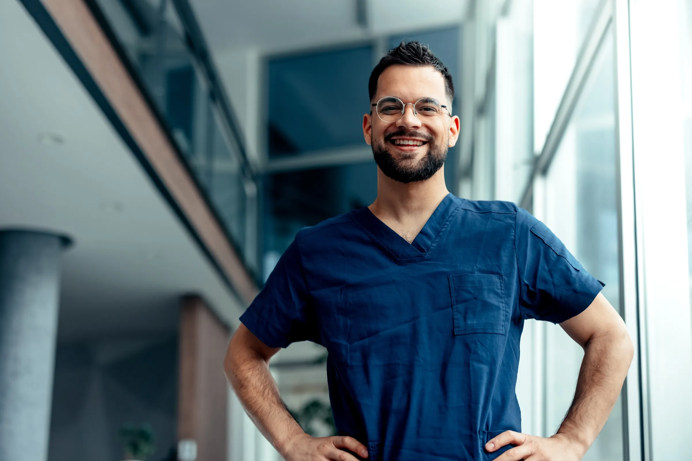 Nurse standing in a hospital corridor