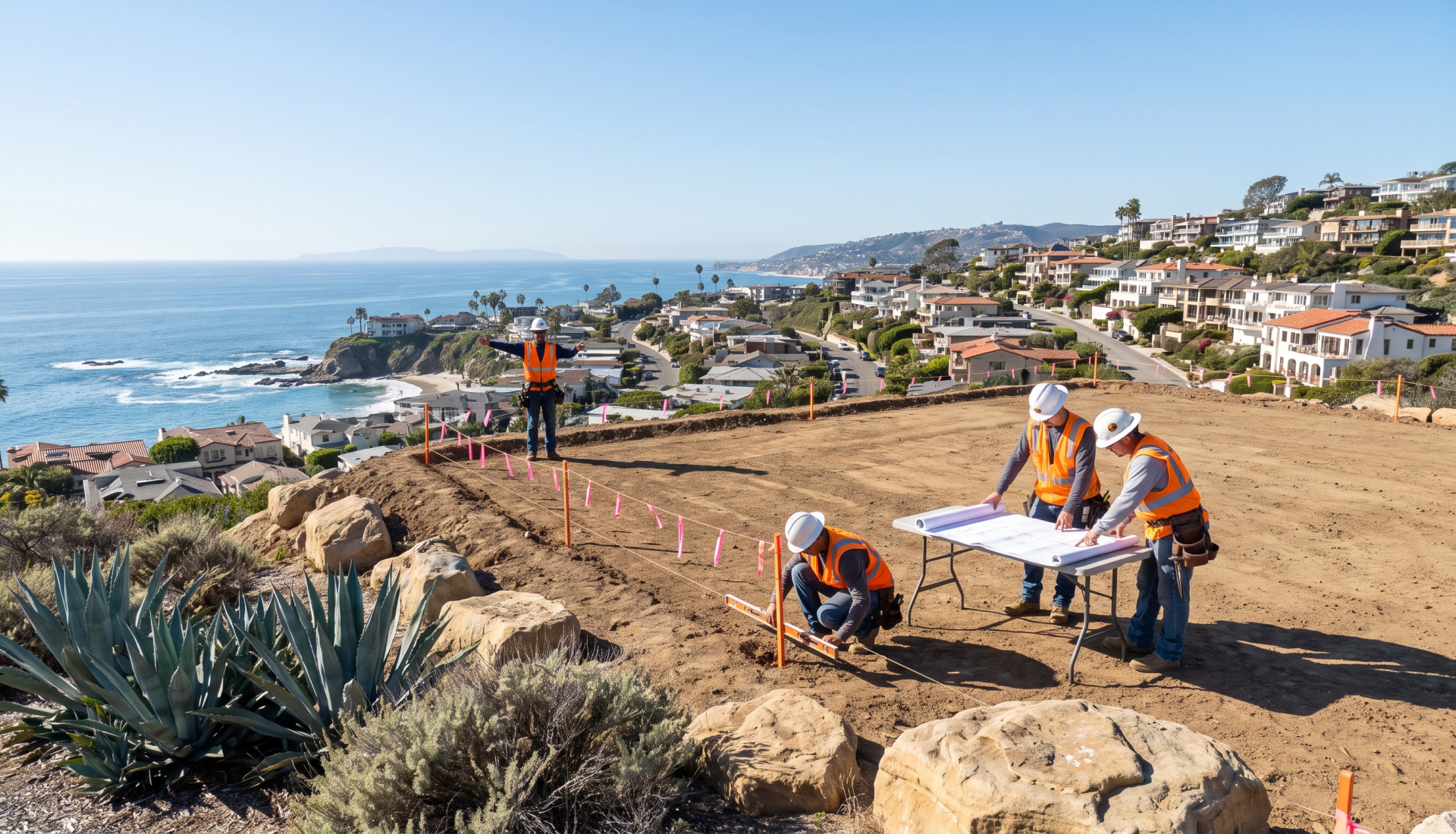 Aerial view of a new home under framing on a Lido Isle lot