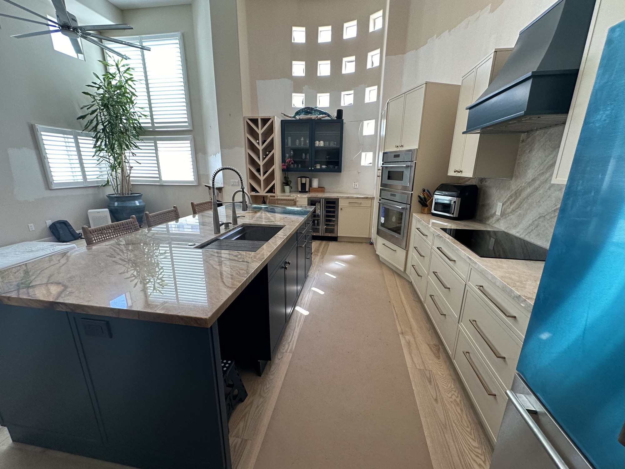 Finished kitchen island and cabinetry