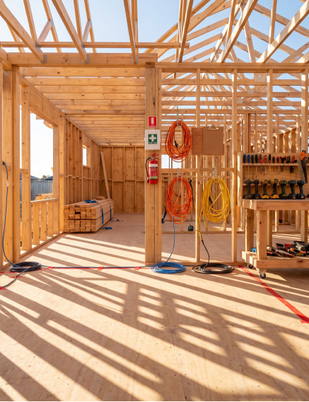 Framing crew inside a timber structure