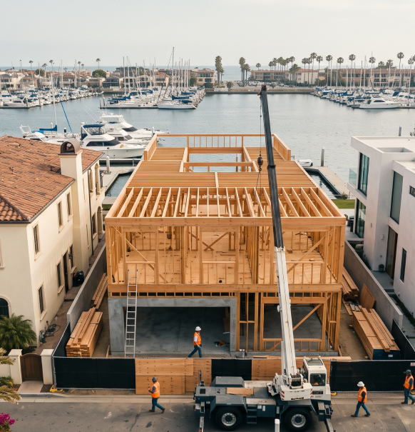 New construction timber framing in progress
