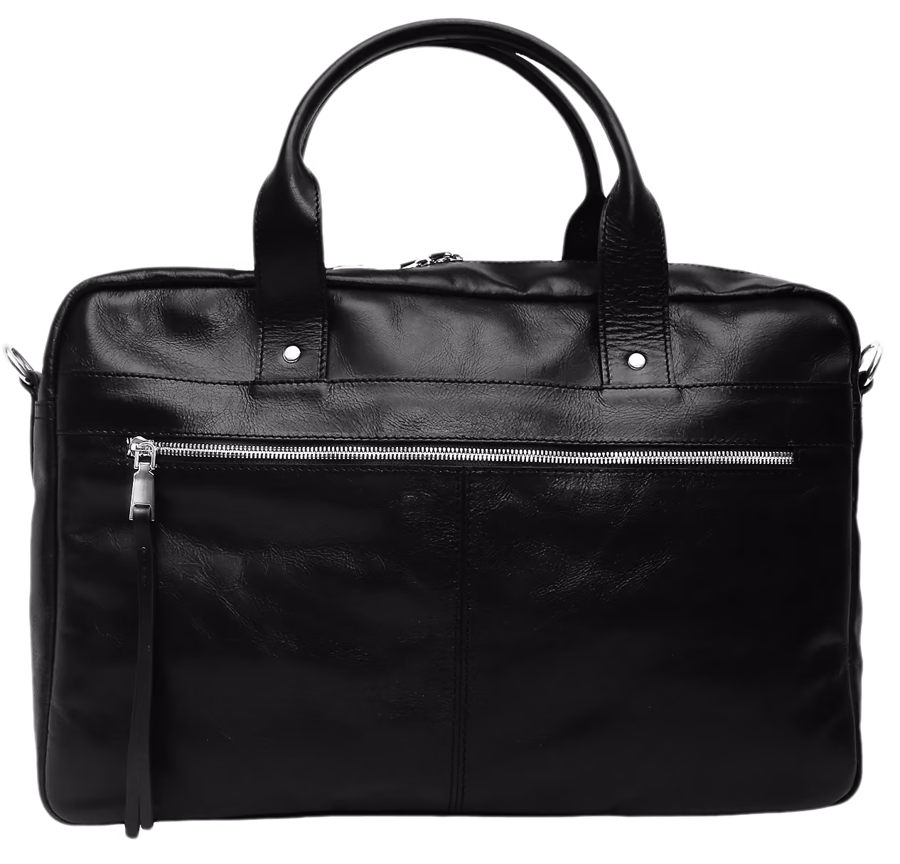 Messenger in black, front elevation showing the twin zip pockets
