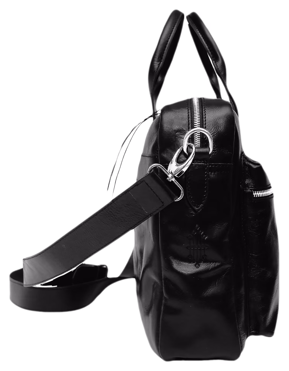 Messenger in black, side profile showing depth and strap mount