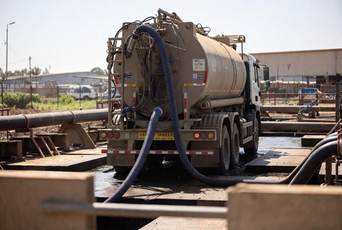 Waste management corporation using industrial vacuum truck for liquid and sludge waste recovery
