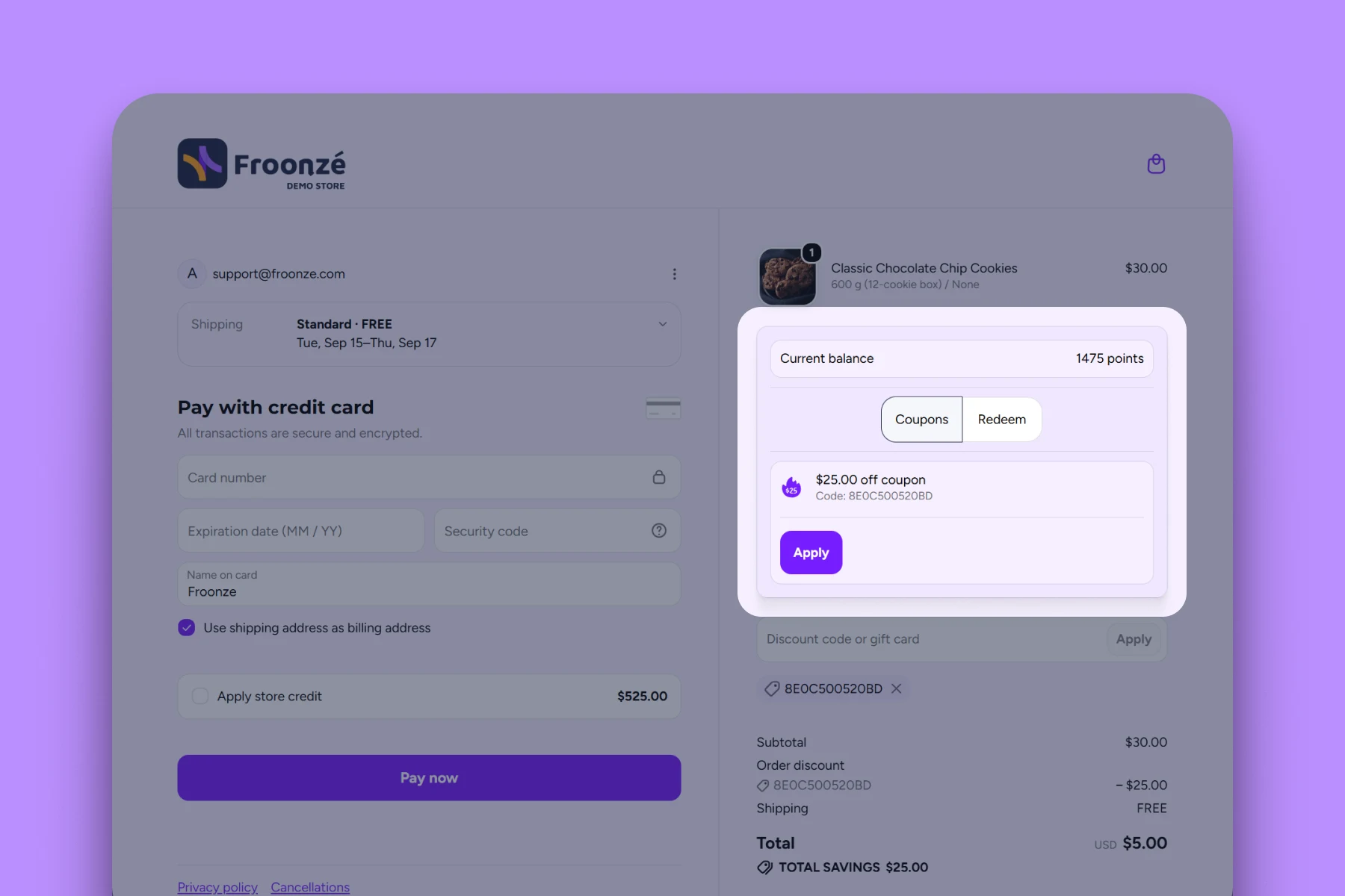 Froonze loyalty checkout widget extension