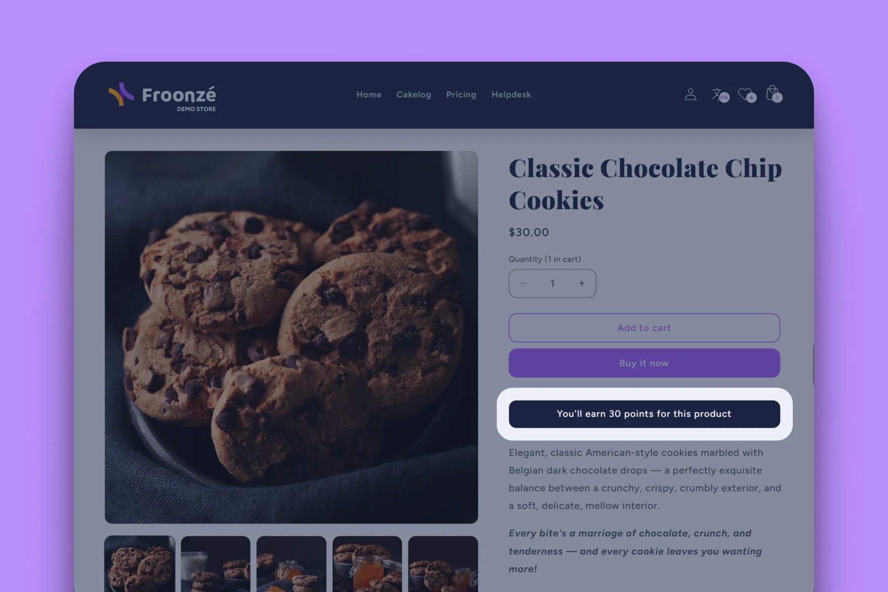 Froonze loyalty product page preview widget