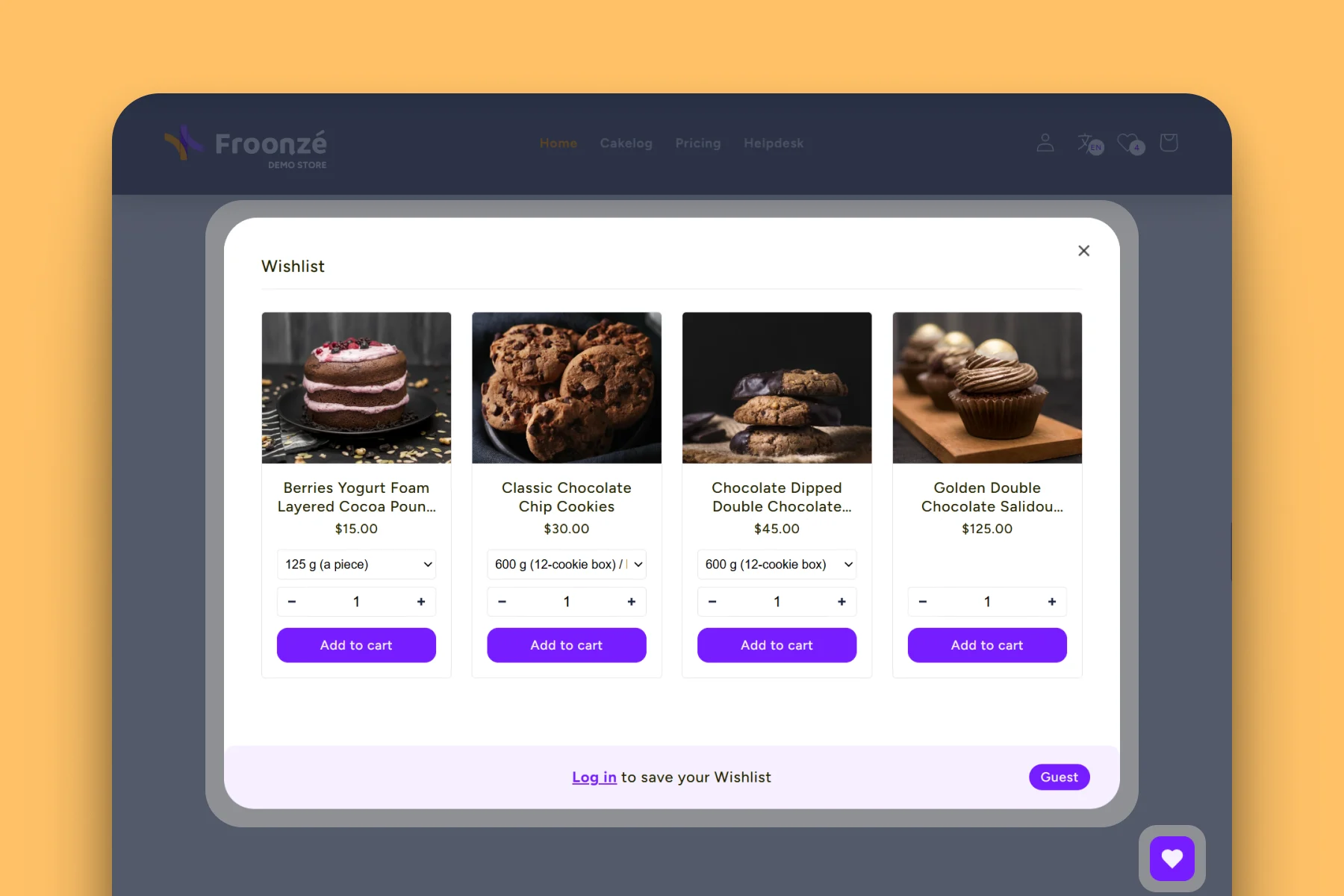 Froonze wishlist floating widget