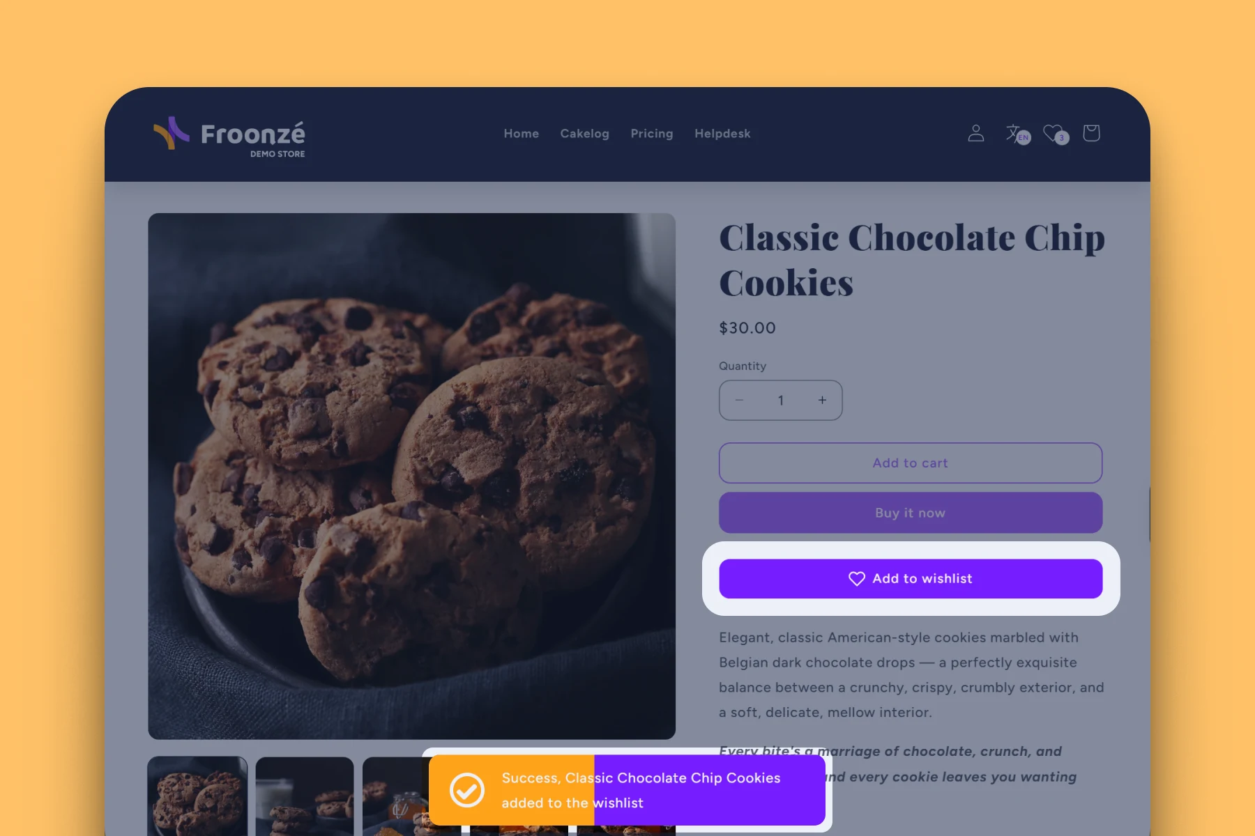 Froonze wishlist product page button