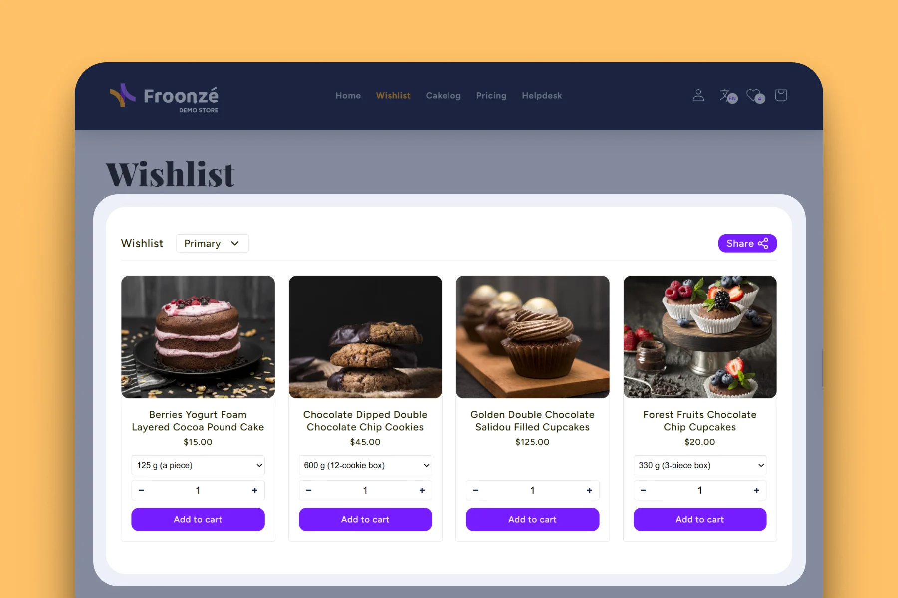 Froonze wishlist page widget