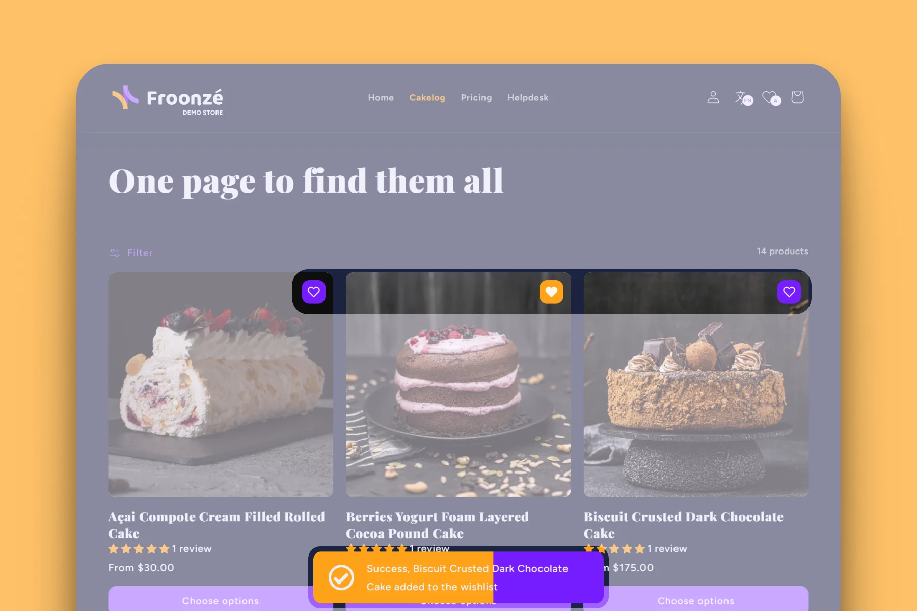 Froonze wishlist collections grid buttons