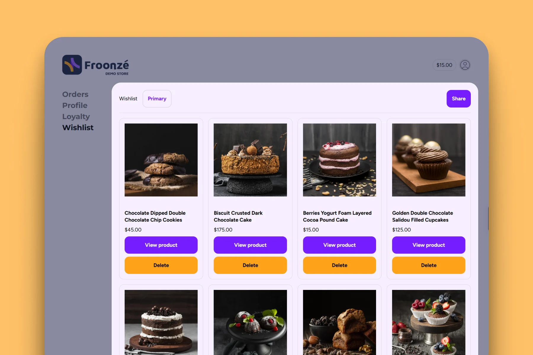 Froonze wishlist page extension