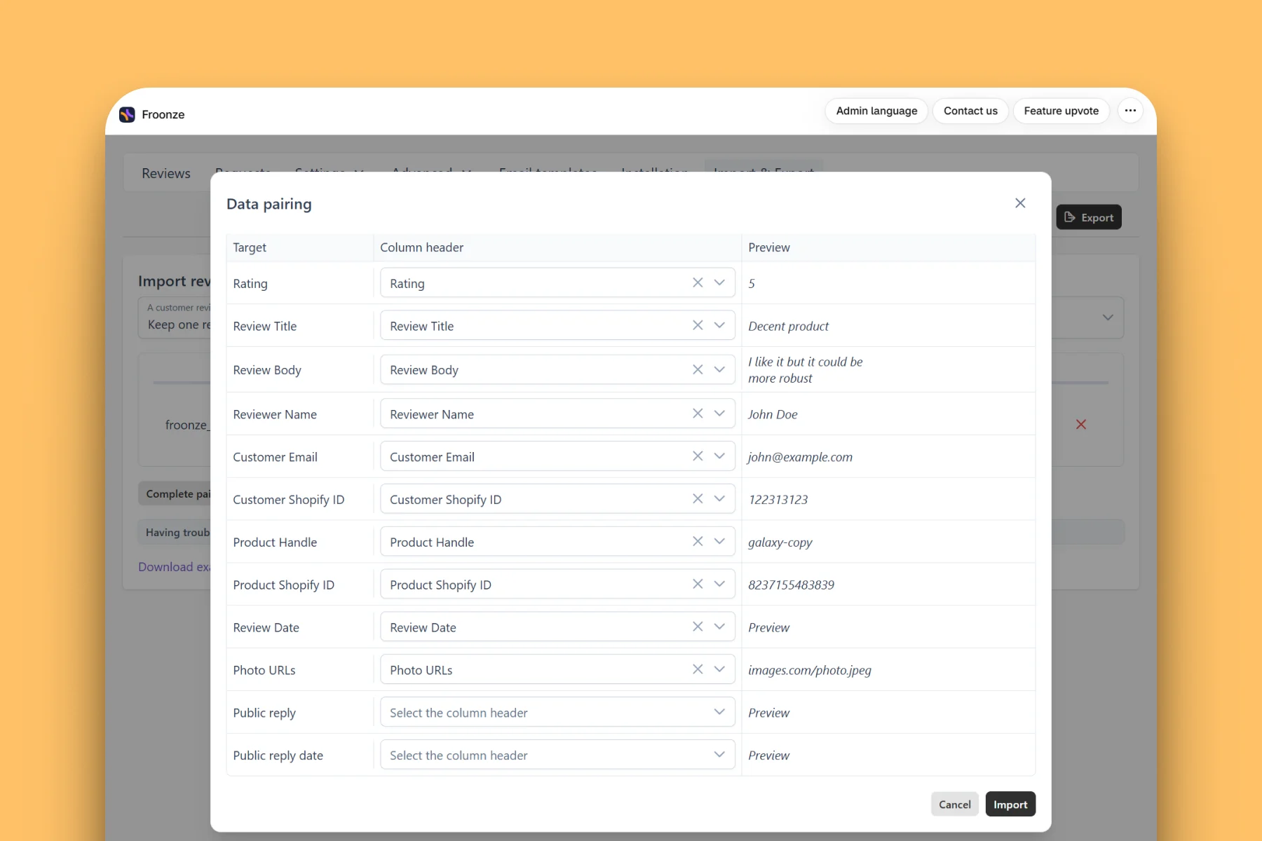 Froonze reviews migration dashboard