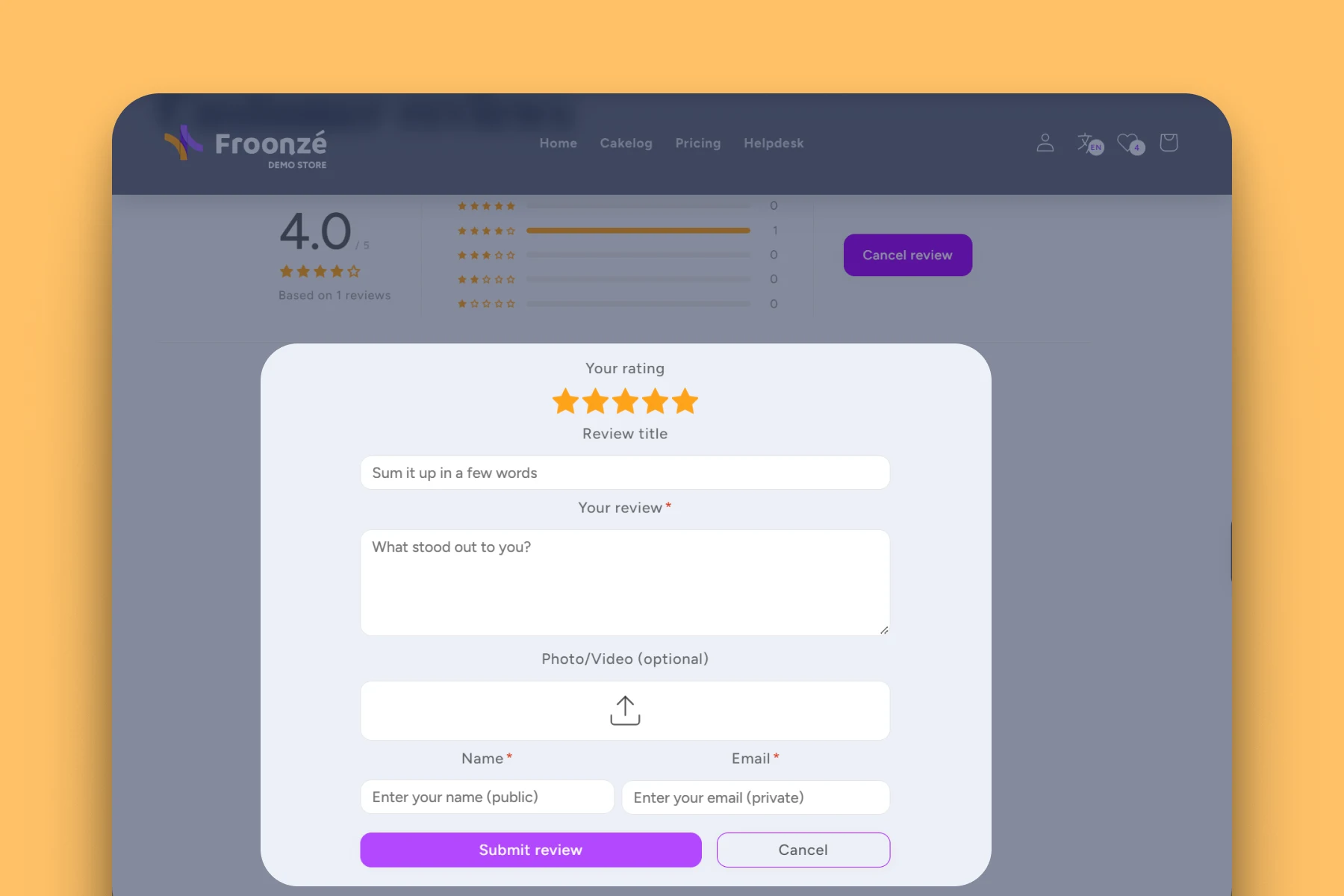 Froonze reviews product page widget