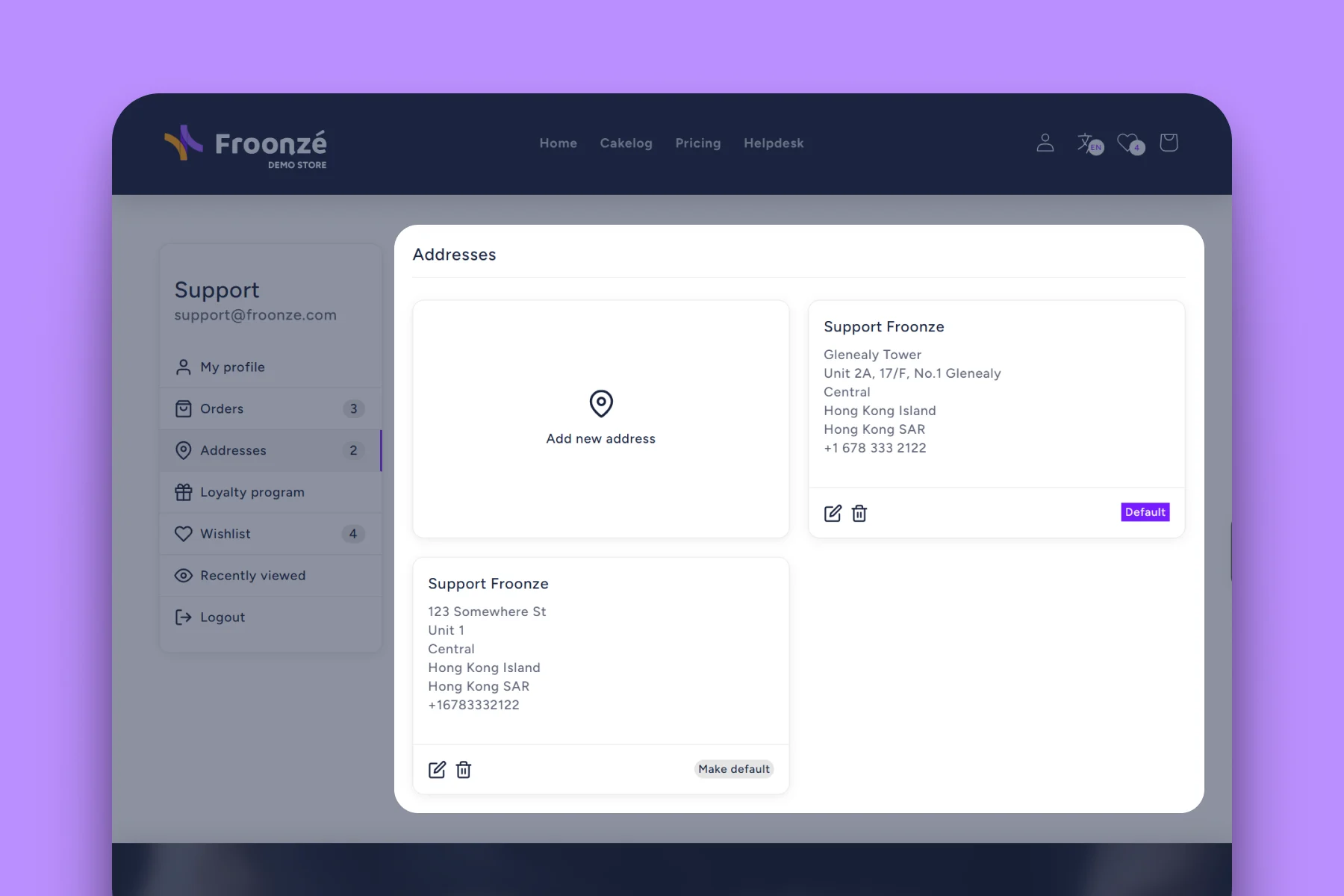 Froonze accounts address book tab