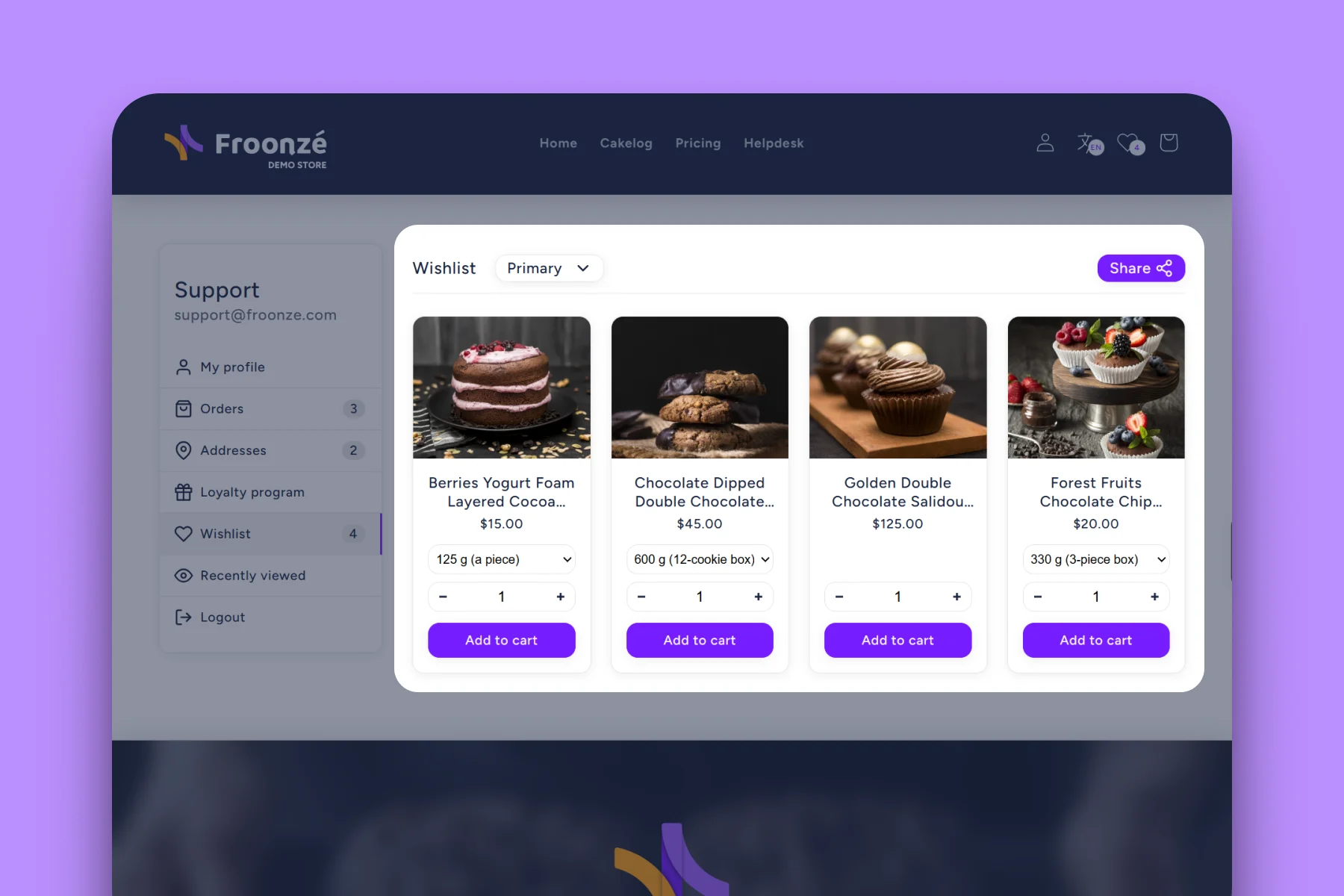 Froonze accounts wishlist tab
