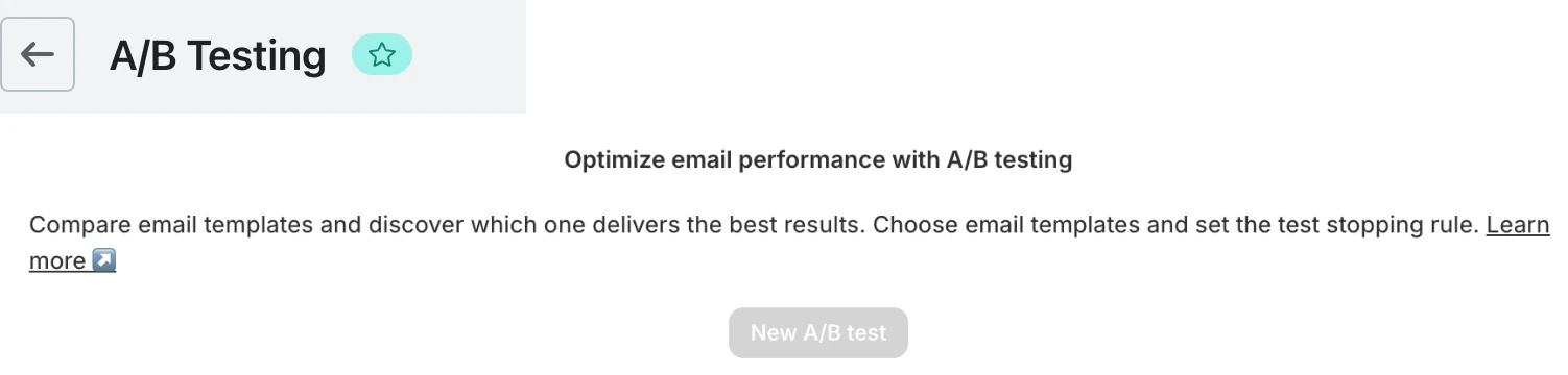 Screenshot: Judge.me A/B Testing page with a star and a disabled New A/B test button.
