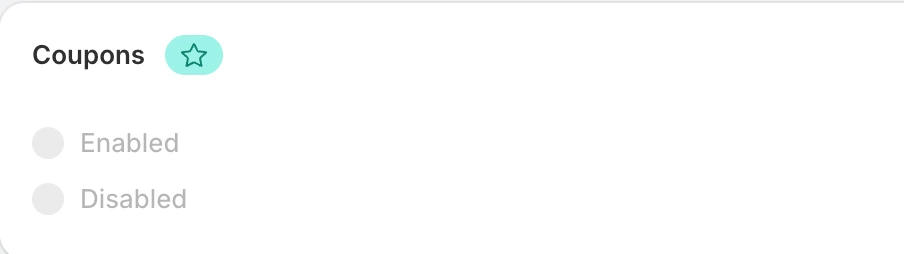 Screenshot: Judge.me Coupons setting greyed out with a star.