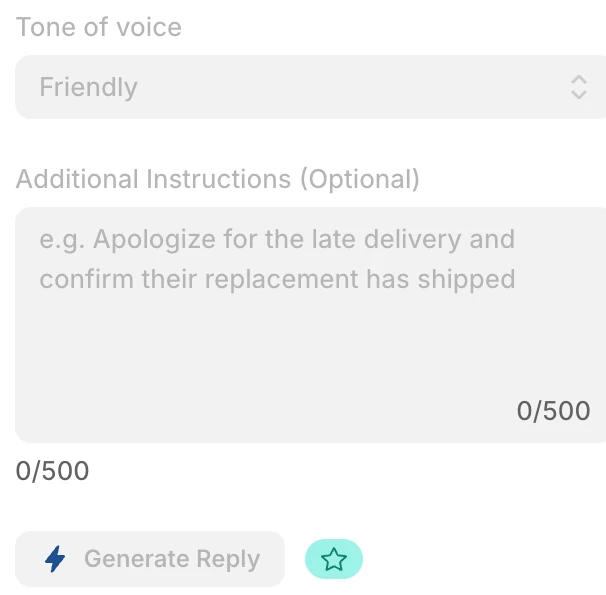 Screenshot: Judge.me Generate Reply button greyed out with a star.