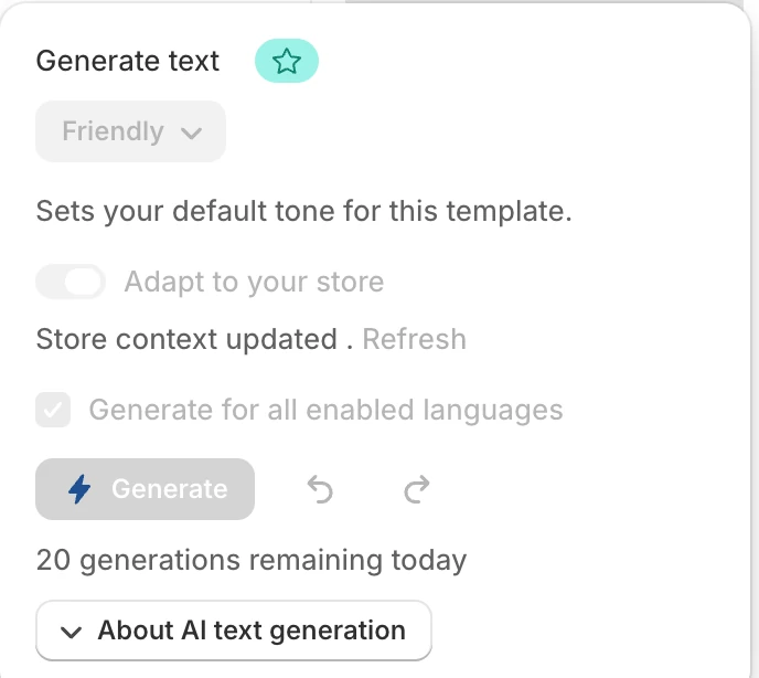 Screenshot: Judge.me Generate text panel with a star.
