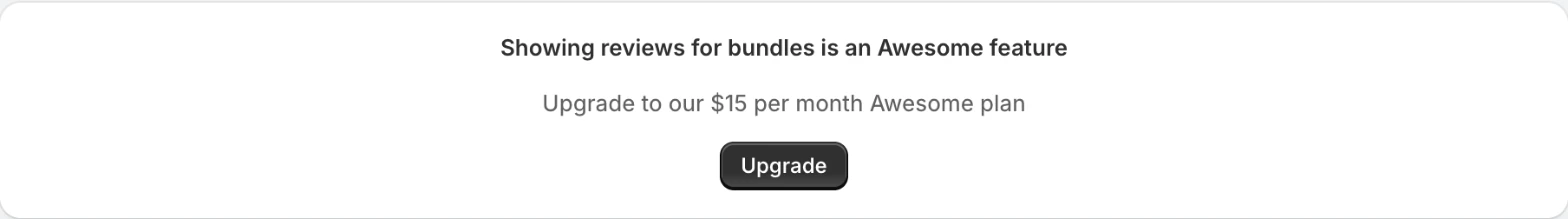 Screenshot: Judge.me Bundles page saying showing reviews for bundles is an Awesome feature.