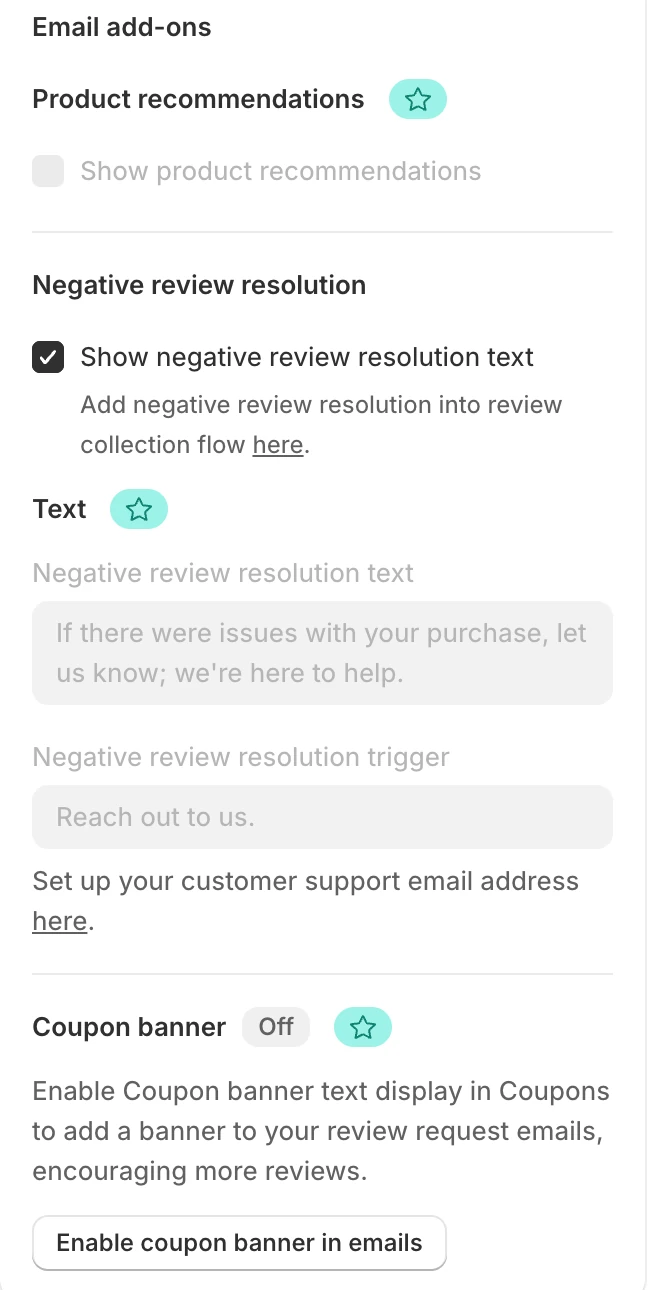 Screenshot: Judge.me email add-ons with stars.