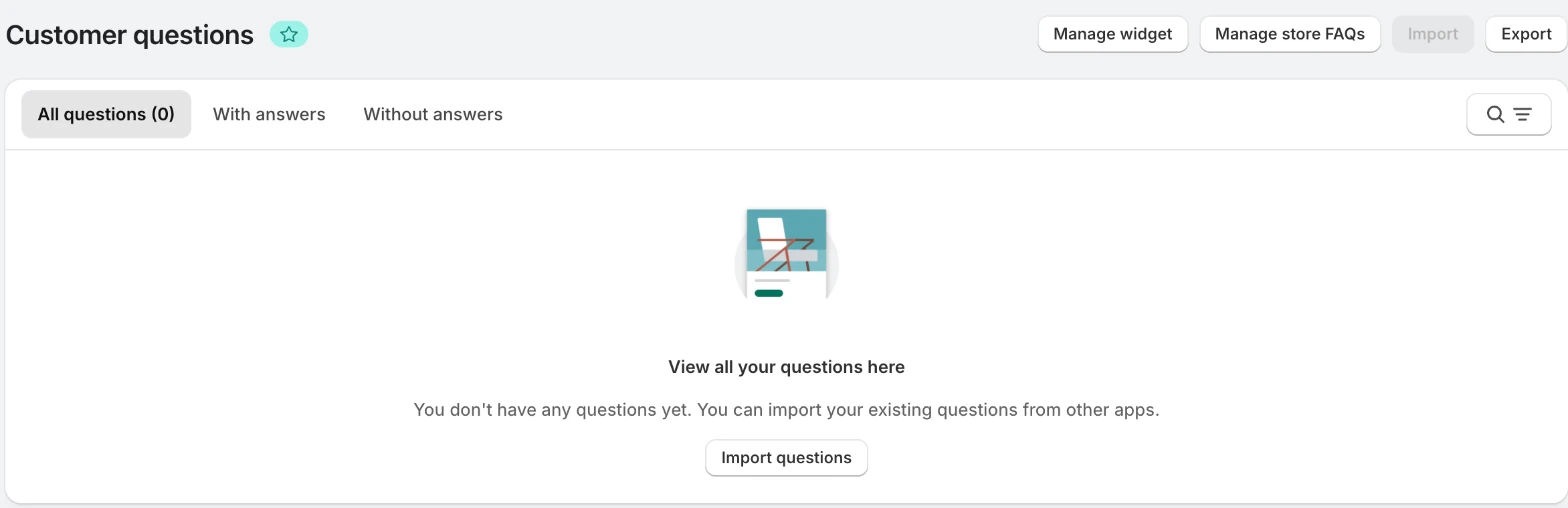Screenshot: Judge.me Customer questions tab with a star.