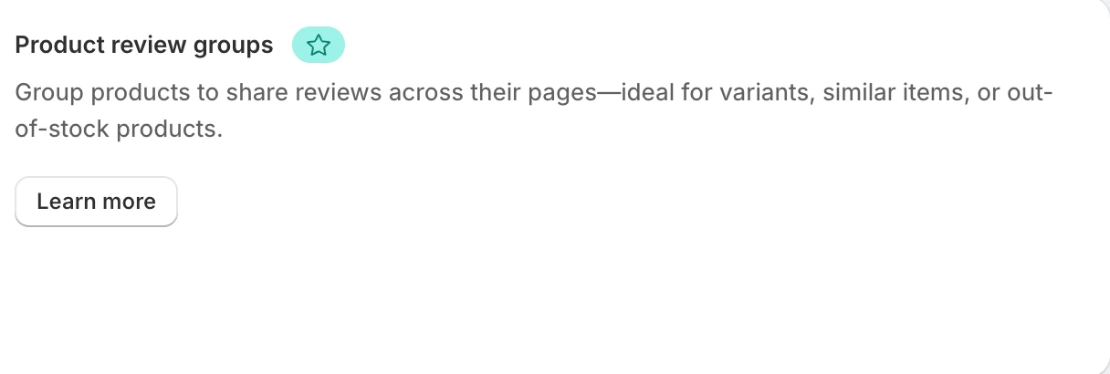 Screenshot: Judge.me Product review groups card with a star.