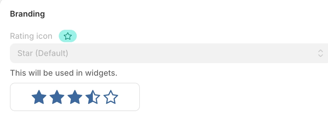 Screenshot: Judge.me Rating icon select greyed out with a star.