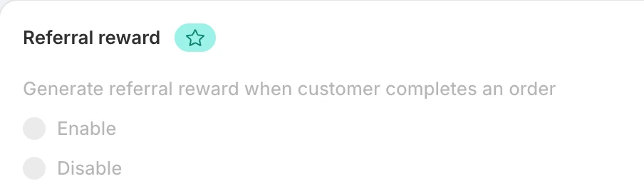 Screenshot: Judge.me Referral reward setting greyed out with a star.