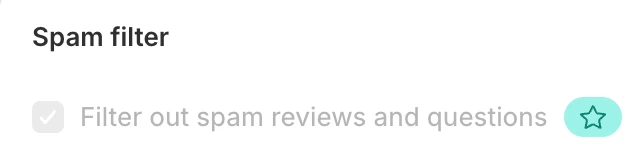 Screenshot: Judge.me spam filter checkbox greyed out with a star.