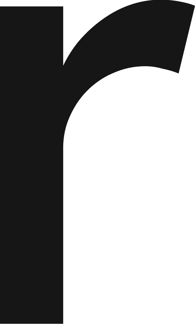 Lettre majuscule R en noir avec une forme moderne et épaisse.