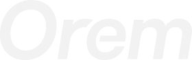 Logo stylisé du mot Orem avec un design pixelisé en noir et blanc.