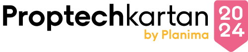 Proptechkartan 2024-badge från Planima, horisontell version för länkning till kartan.