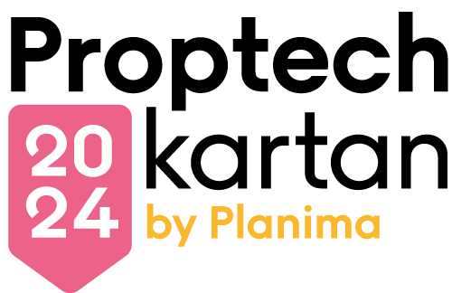 Proptechkartan 2024-badge från Planima, vertikal version för länkning till kartan.